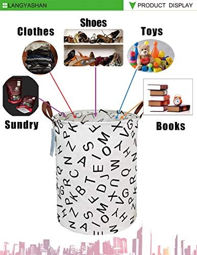 Round Laundry Basket Collapsible Storage Hamper Organizer Alphabet - Image 6