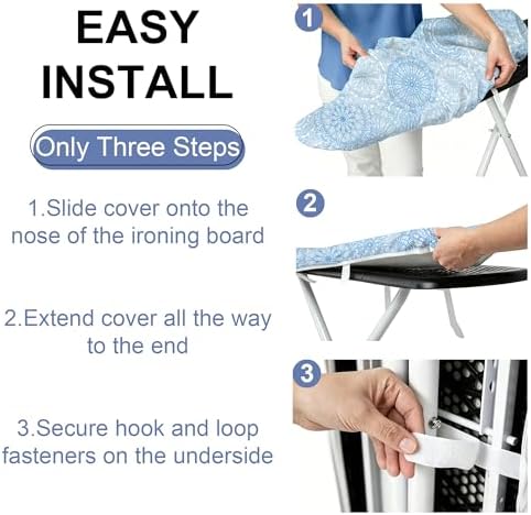 Blue Ironing Board Cover and Pad 15x54 Inch, 100% Cotton Surface Heavy Duty - Image 4
