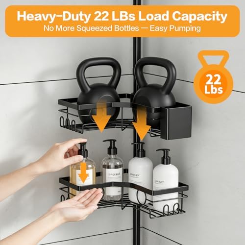 Corner Shower Caddy Tension Pole, Rustproof 4-Tier Adjustable 22-120 Inch - Image 6