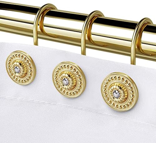 Gold Rhinestone Shower Curtain Hooks, 12 Pack Rustproof Metal Rings by iToplin