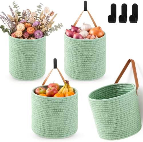 Honeydak 3 Hanging Baskets, Sage Green, Cotton Rope by Honeydak