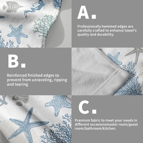Nautical Blue Bathroom Hand Towels 2 Pack 14"x28" Sea Coral Starfish Kitchen - Image 5