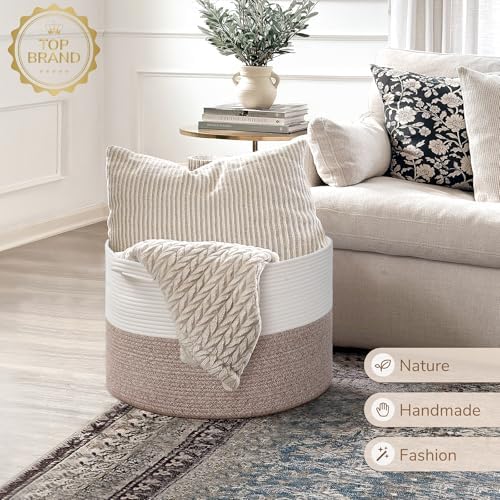 INDRESSME Large Woven Rope Blanket Basket Living Room Brown - Image 7
