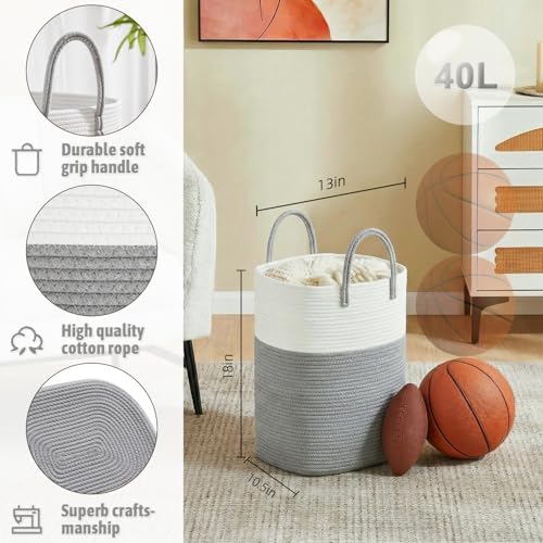 Artfeel Laundry Basket, Woven Cotton Rope Laundry Hamper, 40L Versatile Storage - Image 2