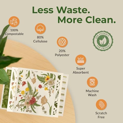 Swedish Dishcloths, Vintage Plant-Based Cellulose, 6.7x7.5 Inch, Super Absorbent - Image 5