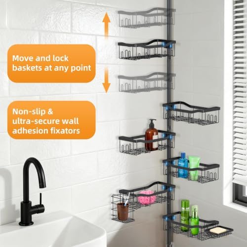 Shower Caddy Corner, 6 Tier Tension Pole Rod Bathroom Organizer Shelves - Image 5