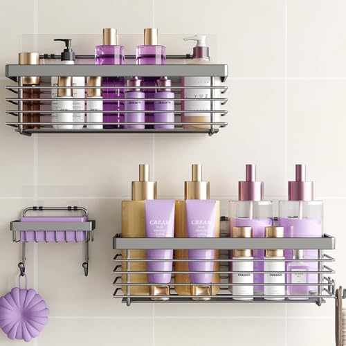 Shower Caddy Adhesive 3 Pack Stainless Steel Storage Organizers-Grey by ODesign