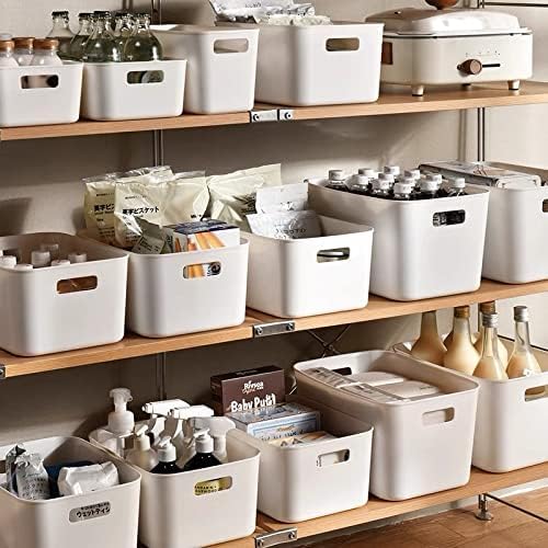 Set Of 2 Plastic Storage Bins,14.5x10.2x6.3 Versatile Kitchen Pantry Organization and Storage,for Plastic Storage Container Under Bed,Under Sink Bathroom Organizer (White, 2 Pack Large)