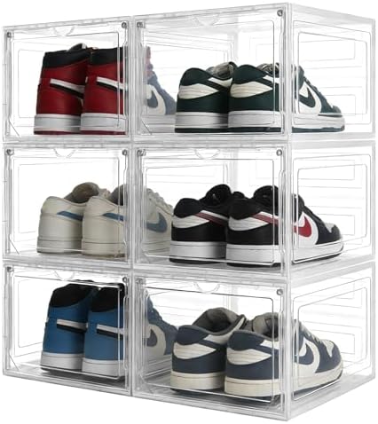 6 Pack Large Clear Shoe Storage Organizer Boxes by DEEZOMO