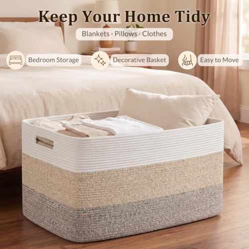 OIAHOMY 108L Extra Large Blanket Basket Dog Toy Basket Gradient Brown - Image 5