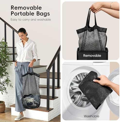100L Laundry Hamper with Lid, Large Clothes Hampers with Removable Bag - Image 5