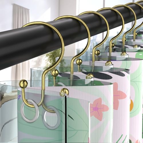 Shower Curtain Hooks, OEH Shower Curtain Rings, Decorative Double Shower Hooks - Image 7