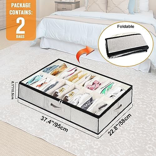 homyfort Shoe Storage Organizer Under Bed, 2 Pack Fits 32 Pairs, Extra Large - Image 4