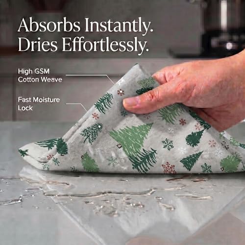 Urban Villa Kitchen Towels Cotton Dish Towels 20”x30” Grn Tree Print - Image 2