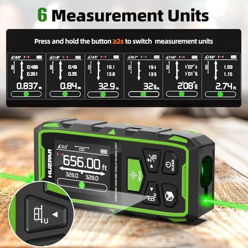 Huepar Dual Laser Measuring Tool, 656Ft Green-Beam Bilateral Digital Laser - Image 6