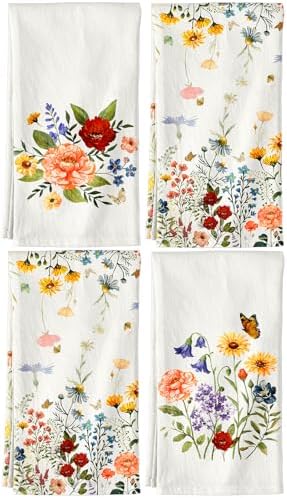 Miss Adola Flour Sack Kitchen Towels Set of 4, Retro Flower by MissAdola