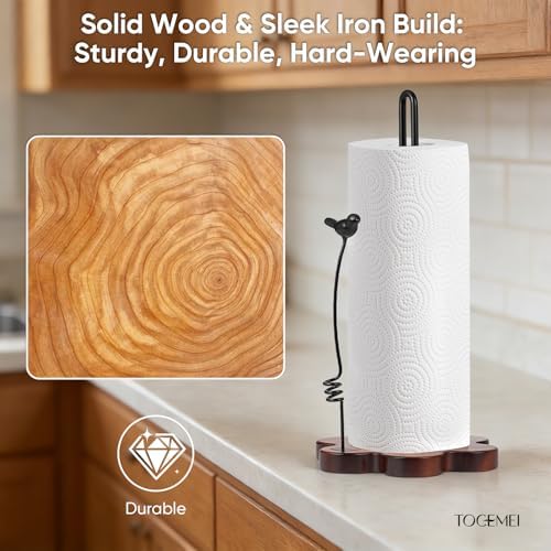 Wood Paper Towel Holder Countertop, Flower Shaped Wood Base - Image 4