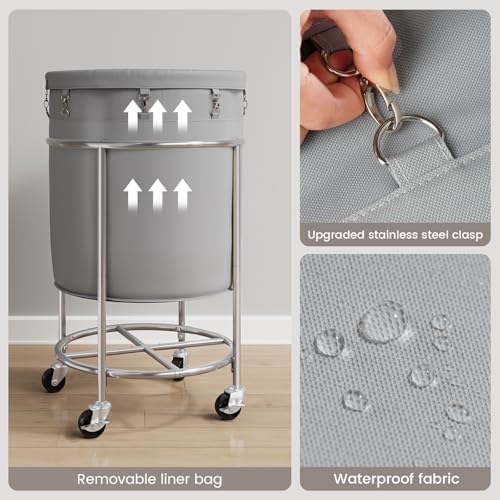 ELYKEN Laundry Basket with Wheels, Round Rolling Laundry Hamper - Image 6