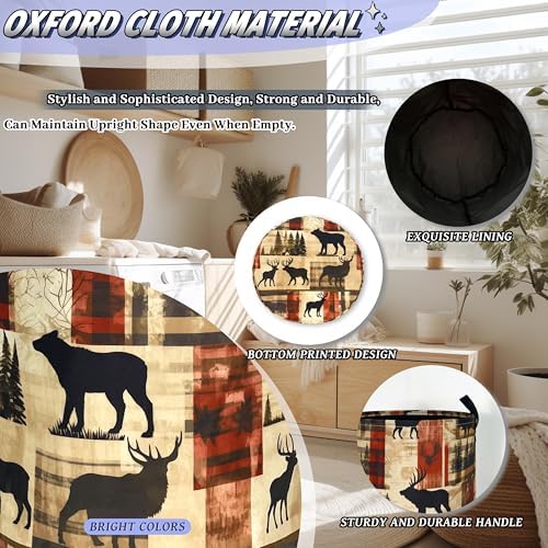 Vintage Forest Bear Laundry Basket Oxford Cloth Foldable Hamper 18.9x16.5In - Image 6