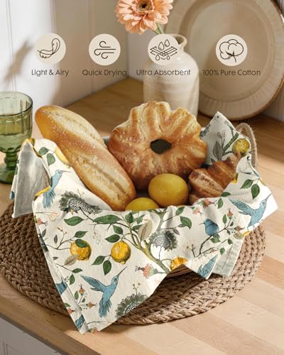 Miss Adola 150GSM Flour Sack Kitchen Towels Set of 4, Lemon Bird - Image 2
