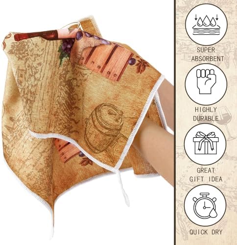 Bencailor 6 Pcs Red Wine Kitchen Towels Decorative Sets Dish Towels Absorbent - Image 6
