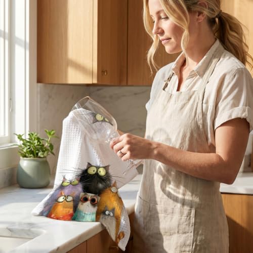 4 Pcs Cute Cat Kitchen Towels, Funny Cats Gifts Absorbent Hand Towels-03 - Image 6