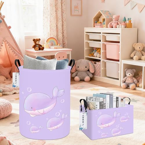 Round Purple Whale Laundry Hamper, Storage Basket - Image 7
