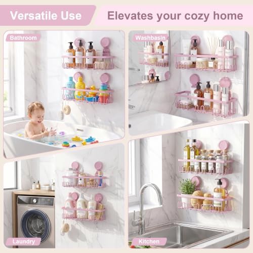 JOTPE Pink Suction Cup Shower Caddy, 2 Pack Bathroom Organizer - Image 2