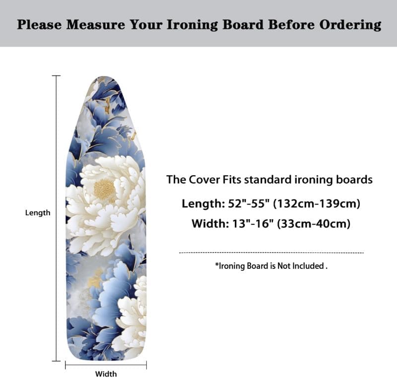 Peony Flower Ironing Board Cover Blue White Gradient Chinese Rose Polyester - Image 6