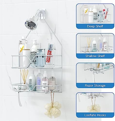 TreeLen Rustproof Shower Caddy, Stainless Steel, 4 Hooks, 2 Shelves - Image 3