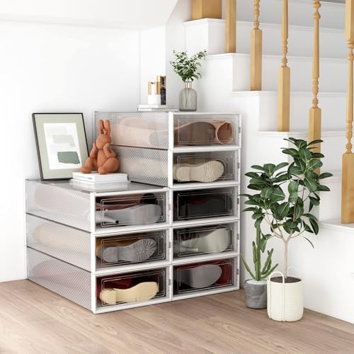 12-Piece Extra Large Boot and Shoe Storage Boxes, Stackable Clear Plastic Shoe - Image 7