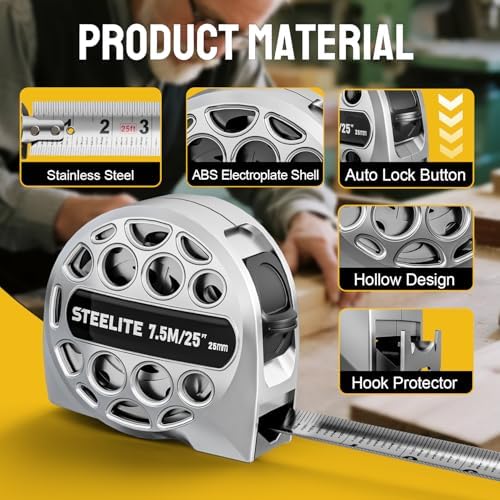 STEELITE Tape Measure 25'FT Stainless Steel Waterproof & Rustproof Retractable - Image 2