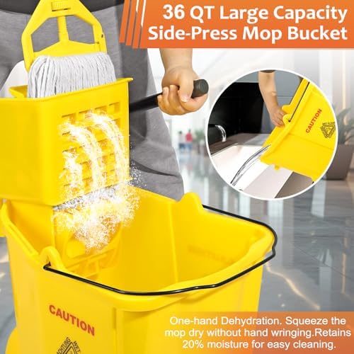 38 Qt Commercial Bucket with Side Press Wringer on Wheels, Including 1 - Image 4