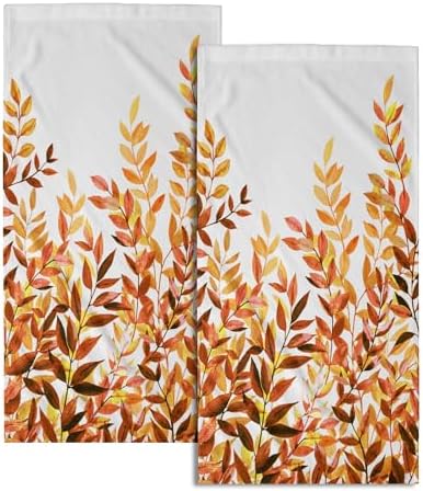 Orange Eucalyptus Hand Towels Pack of 2 Fall Leaves Face Towel Rustic Botanical by Granbey