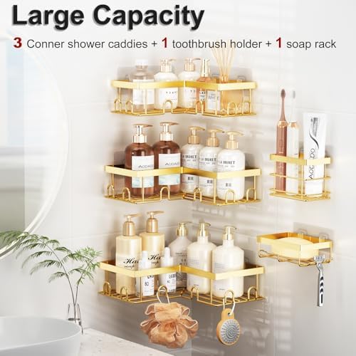 Liuoud Corner Shower Caddy, 5 Pack Adhesive Stainless Steel Organizer - Image 2
