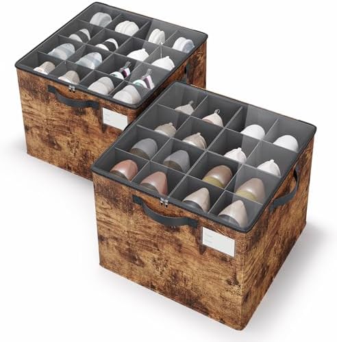 Varhomax Shoe Organizer Box for Closet, Fabric Storage Basket 2 Pack by Varhomax