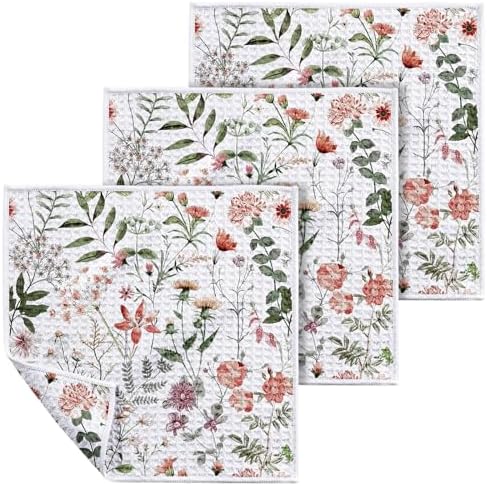 Miss Adola Reversible 3 Pack Microfiber Dish Cloths, Floral Whispers by MissAdola