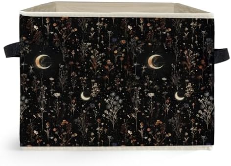 Dark Witchy Moon Floral Storage Box Bins, Mystical Gothic Wildflower Botanical by Unknown