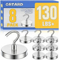 Grtard 8 Pcs Silver Magnetic Hooks Heavy Duty, 120 LBS Strong Magnet Hooks by Grtard