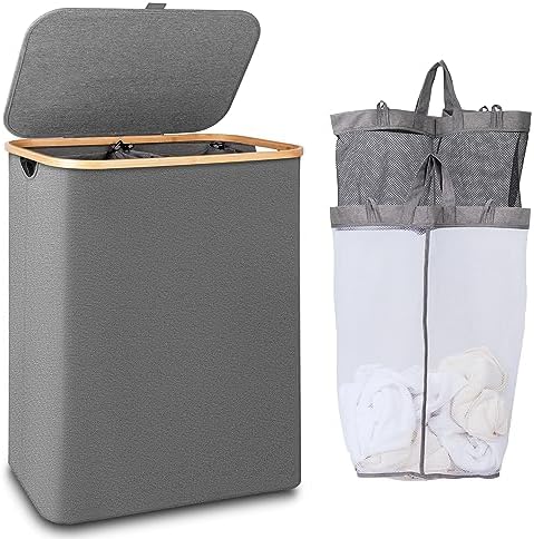 IEGrow Laundry Hamper with Lid, 150L Laundry Basket with 2 Mesh Bags by iEGrow