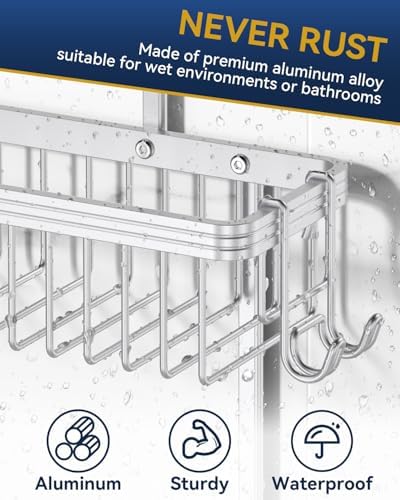 YASONIC Never Rust Shower Caddy Hanging, Aluminum Shower Racks - Image 4