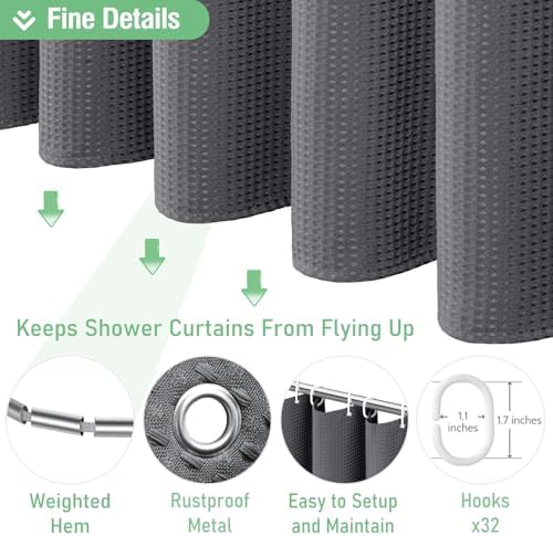 Dynamene Extra Wide Waffle Shower Curtain 256 GSM 180"x72" Charcoal Grey - Image 5
