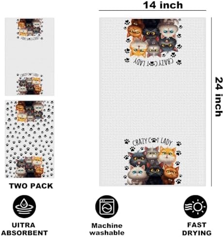 Jztco 2 Pcs Funny Cat Kitchen Towels, Cute Cat Gifts Reusable Hand Towels - Image 2