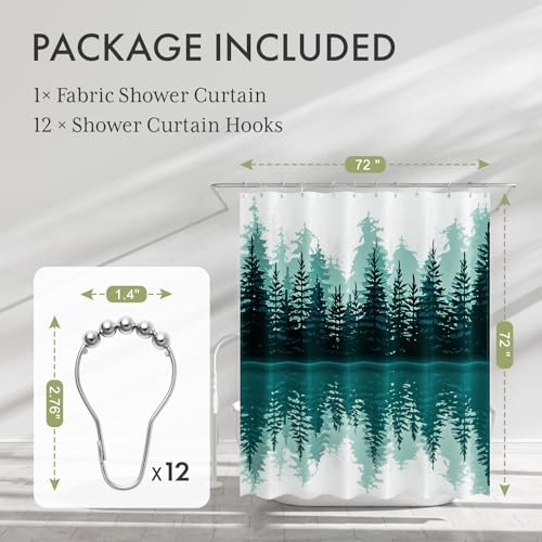 AmazerBath Shower Curtain Green, Washable Cloth Sage Green Shower Curtain Sets - Image 2