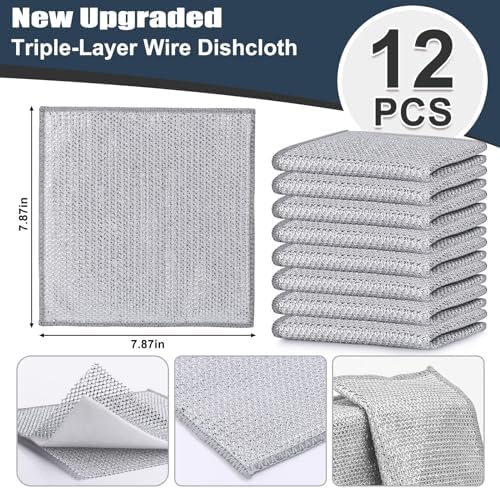Navona 12 Pcs New Upgrade Steel Wire Dishcloth, Triple-Layer Steel Wire - Image 2