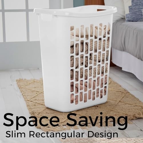 Large Plastic Laundry Hamper, Slim Rectangular, Ventilated, 63 Liter, - Image 2