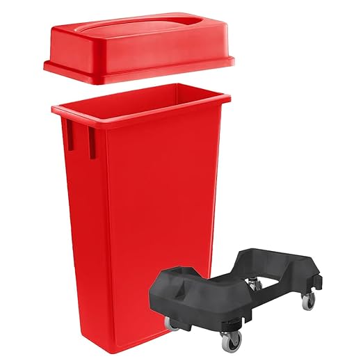 3 pack 23 Gallon Waste Bin with Lid & Dolly, Heavy-Duty Trash Can, Slim Rectangular Garbage Bin, Durable Waste Container, Recycling Bin, Plastic Wastebasket for Kitchen, Garage, Restaurants, Office