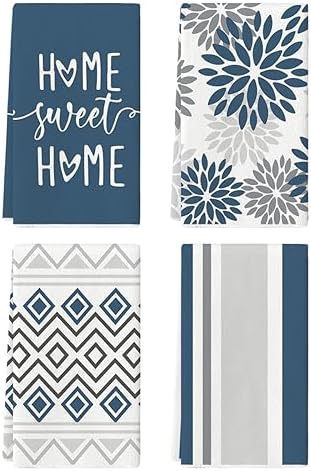 Artoid Mode Blue Grey Stripes Home Sweet Home Boho Winter Kitchen Towels Dish by ArtoidMode