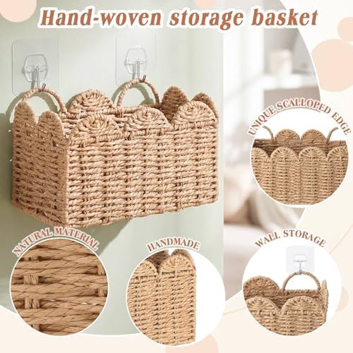 3 Pcs Wall Hanging Baskets, Natural Tan, Paper Cord - Image 3