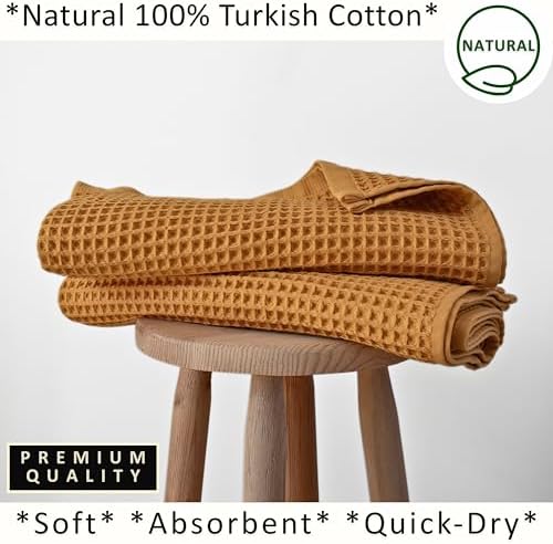PÜSKÜL Natural 100% Turkish Cotton Waffle Bath Towels Set of 2, Extra-Large - Image 5